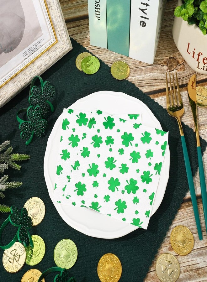 JarThenaAMCS مناديل كوكتيل جارثينا إيه إم سي إس، 100 قطعة، بنقشة نبات البرسيم الأخضر، ثلاث طبقات، مناديل ورقية للاستخدام مرة واحدة، مناسبة لعيد القديس باتريك، مثالية لمشروبات الأعياد الأيرلندية، مقاس 5 × 5 بوصة. - Image 3